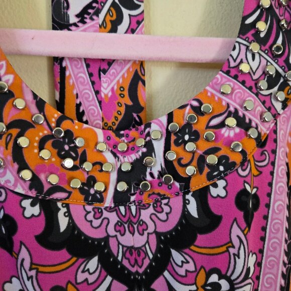 Inc International Concept Multi Paisley Studded Handkerchief Hem Dress Size L - Picture 6 of 9